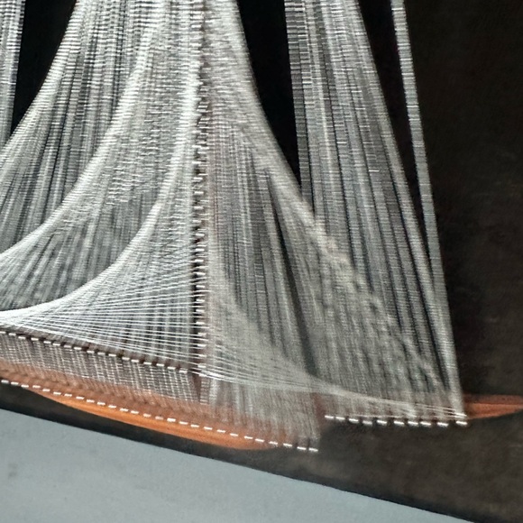 Vintage MCM wire string art ship on black velvet - Picture 3 of 11